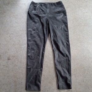 Black Faux Leather Texture Leggings Women Small
